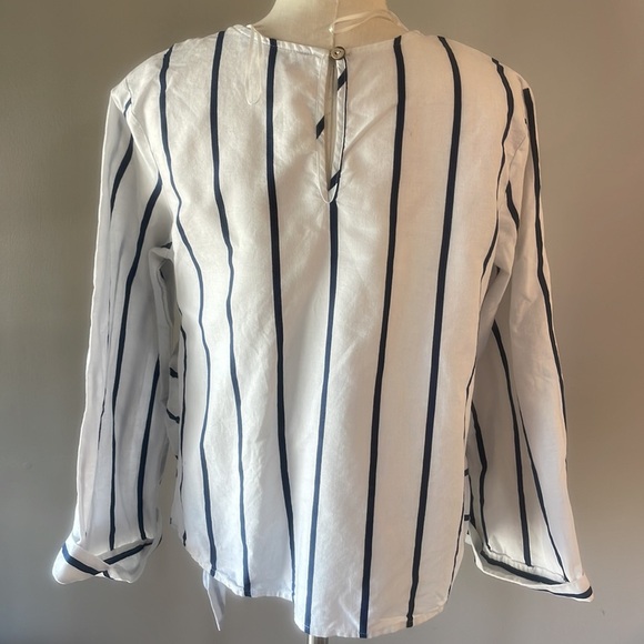 Zara Basic cotton linen nautical stripe faux wrap oversized top / blouse size Sm - Picture 8 of 12